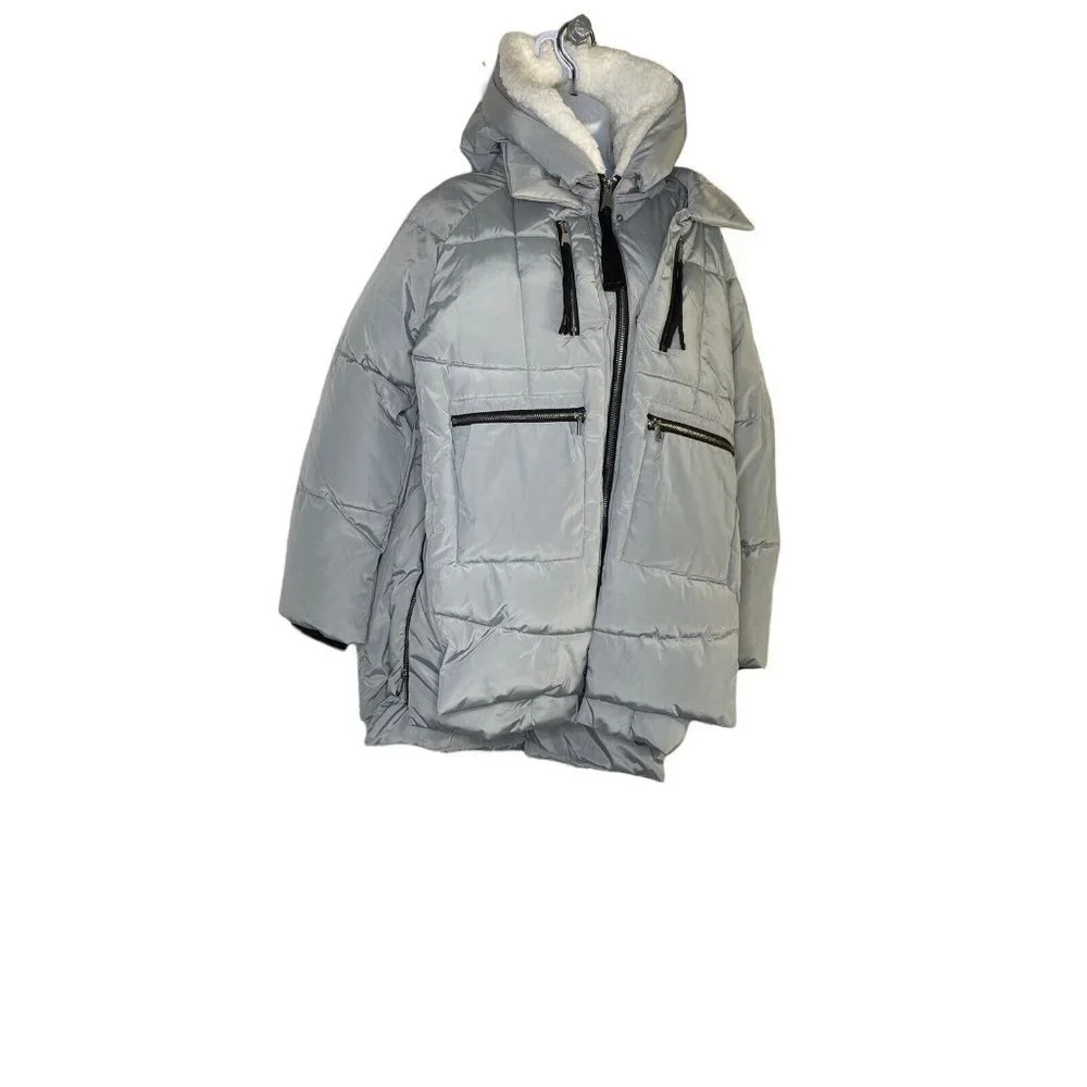 Bagatelle Sport Womens Grey Utility Faux Shearling Lined Hood Puffer‎ Coat SZ M